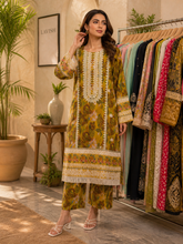 3 Piece Embroidered Lawn Suit – Shirt Print Matching Trouser with Big Cotton Net Dupatta