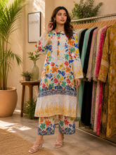 3 Piece Embroidered Lawn Suit – Shirt Print Matching Trouser with Big Cotton Net Dupatta